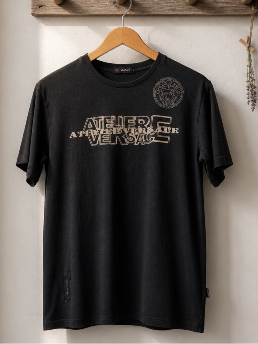 Versace vintage dark grey  Crewneck Tee with Beige Atelier Logo